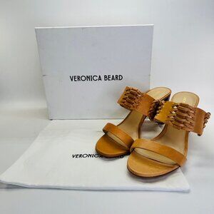 Veronica Beard Georgie Heel Sz 10M Natural Leather Woven Slide Mule Black Sandal
